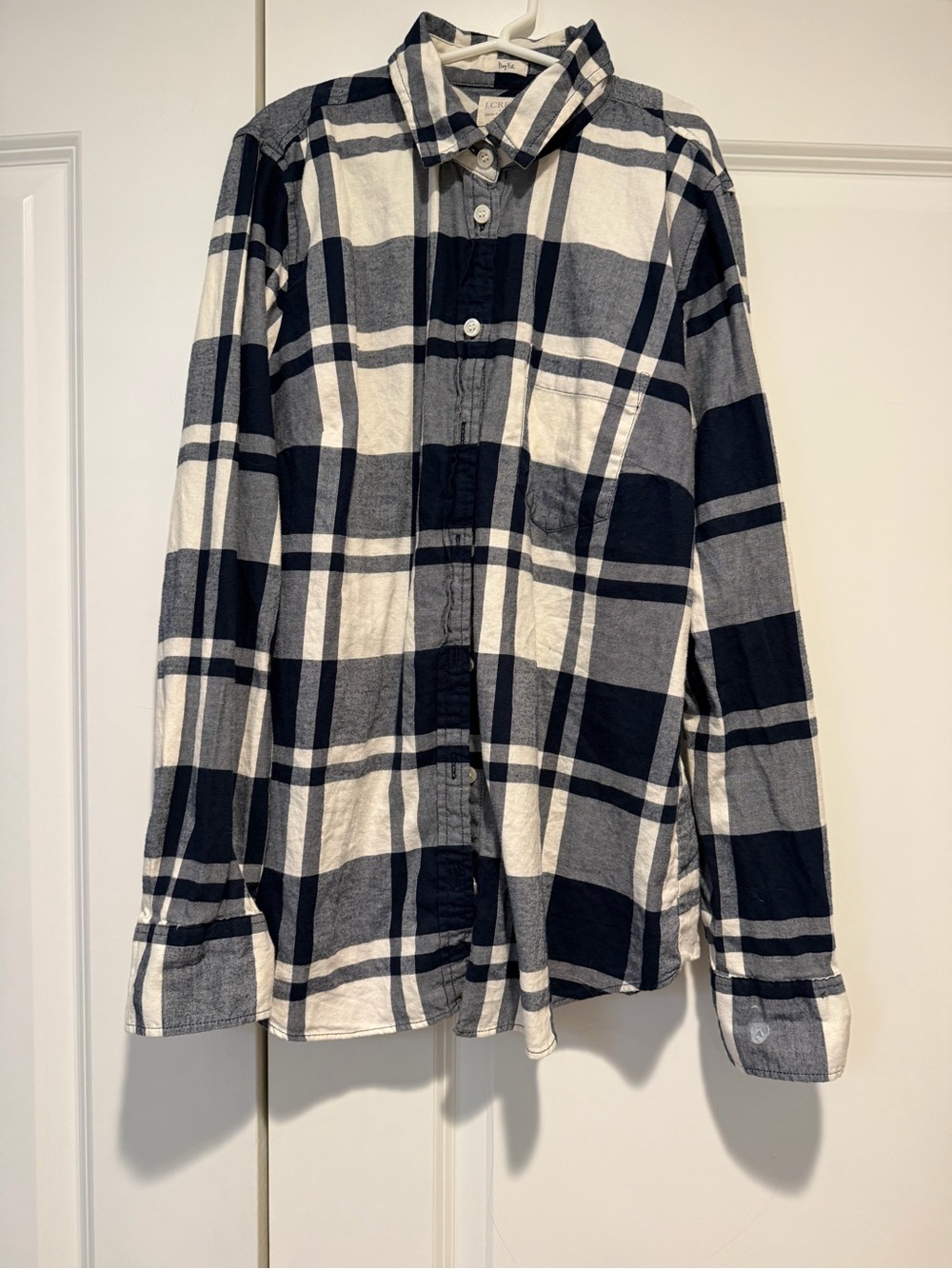 Women’s J. Crew Navy and White Plaid Boyfit Shirt
